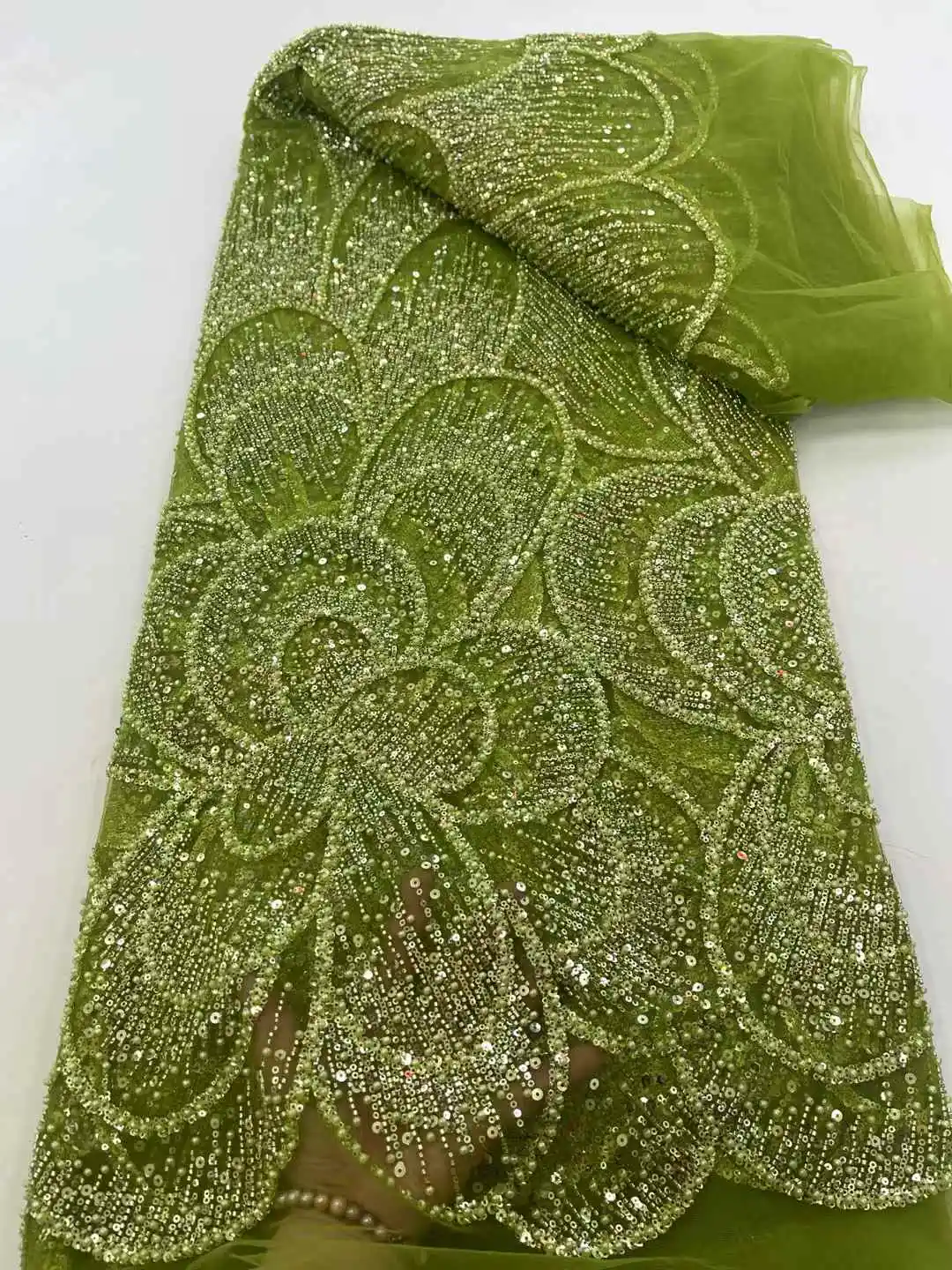 African Heavy Beaded 2025 High Quality Nigerian Sequins With Pearl Lace French Tulle Fabric For Party Dress Sew