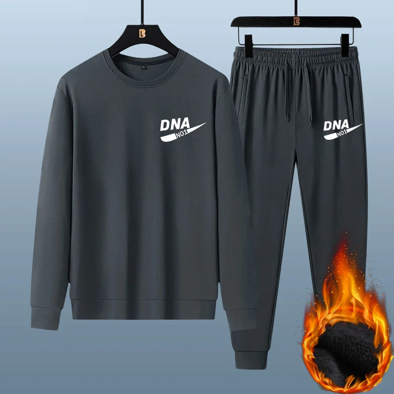 Autumn and Winter Sports Two-piece for Men's Plus Velvet Thickened Loose Sweatshirts Men's Suit