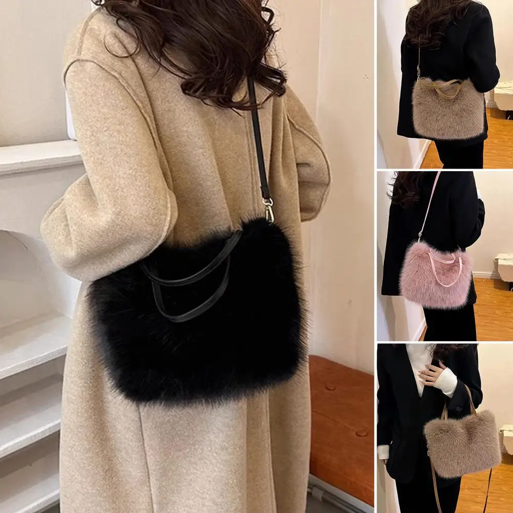 Women's Cross-body Bag Plush Fuzzy Shoulder Bag with Straps Magnetic Closure Stylish for Women Magnetic Closure Purse Handbag