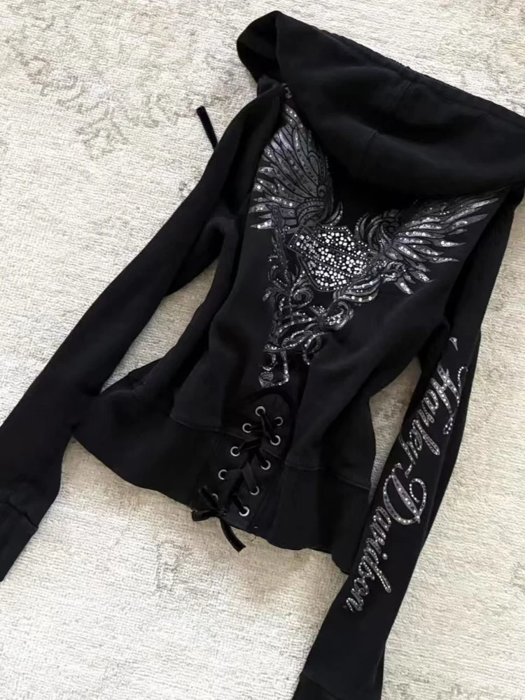 الخريف الشتاء الأمريكية خمر طباعة مقنعين البلوز المرأة Y2K القوطية الساخن فتاة سترة الشارع الشهير ثقافة فرعية الرجعية القمم جديد