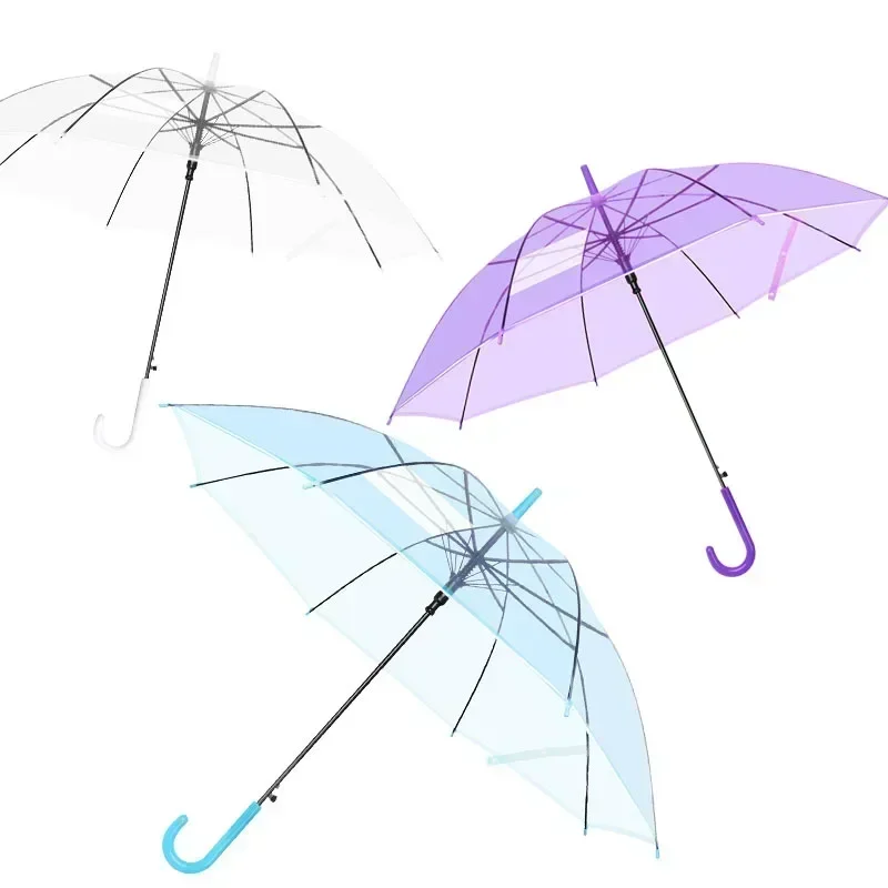 Automatic Transparent Umbrella for Students and Children Long Handle Straight Rod Environmentally Friendly Transparent Umbrella