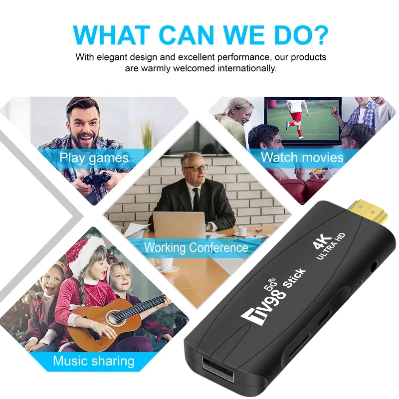 TV98 Mini TV Stick Android 12 Support 8K Video 4K Wifi 6 3D TV Box 2.4G&5G Body Feeling Game Set Top Box 2GB 16GB