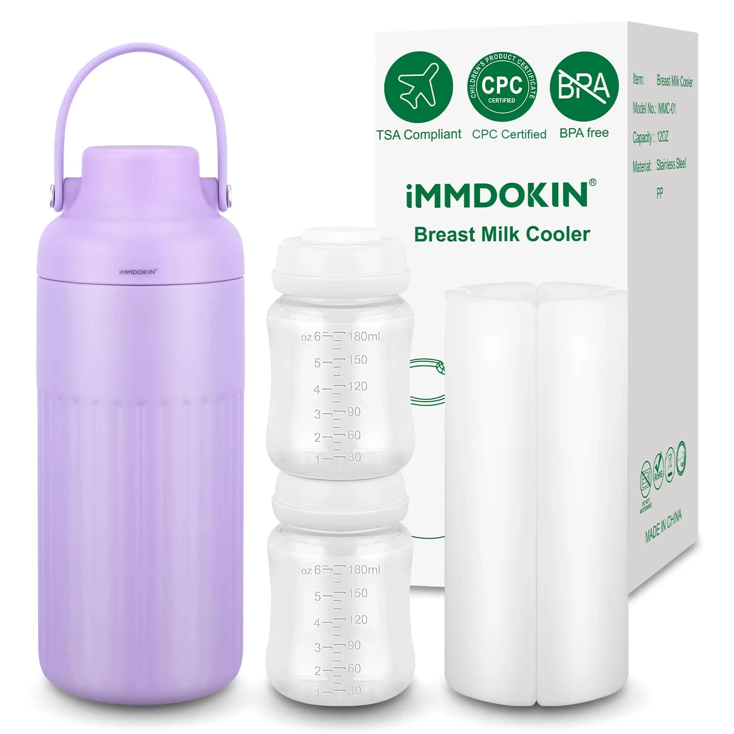 Portable Breast Milk Cooler for Outdoor, Cooling for 30 Hours, Travel Breastmilk Chiller with 2pcs Baby Bottles for Storage