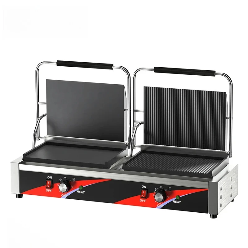 OEM Extended Sandwich Electric Half Power Half Thread Smooth Surface Panini Cast Iron Long Snack Equipment