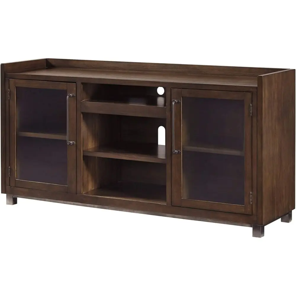 

68 TV Stand with 2 Glass Cabinets and Adjustable Shelves, Brown