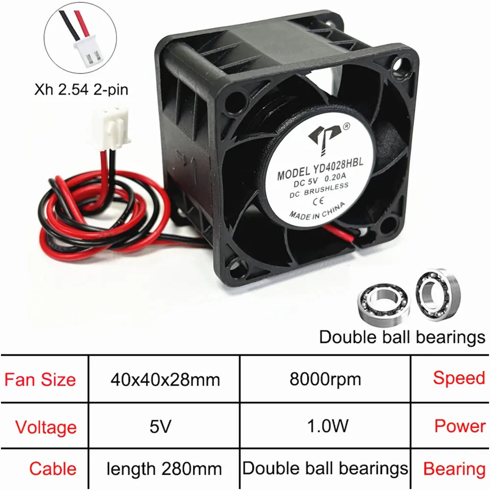 4028 4cm 40mm Cooling Fan For 3D Printer 1U 2U Power Server with Double TWO Ball Bearings 40x40x28mm DC5V 12V 24V 2pin Wires