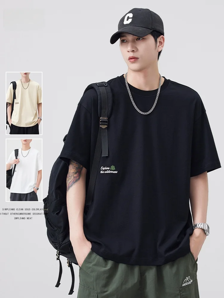 

Новая модная мужская футболка свободного кроя с круглым вырезом и коротким рукавом от американского бренда 2026 года, повседневная, из хлопка, летняя, в стиле кэжуал