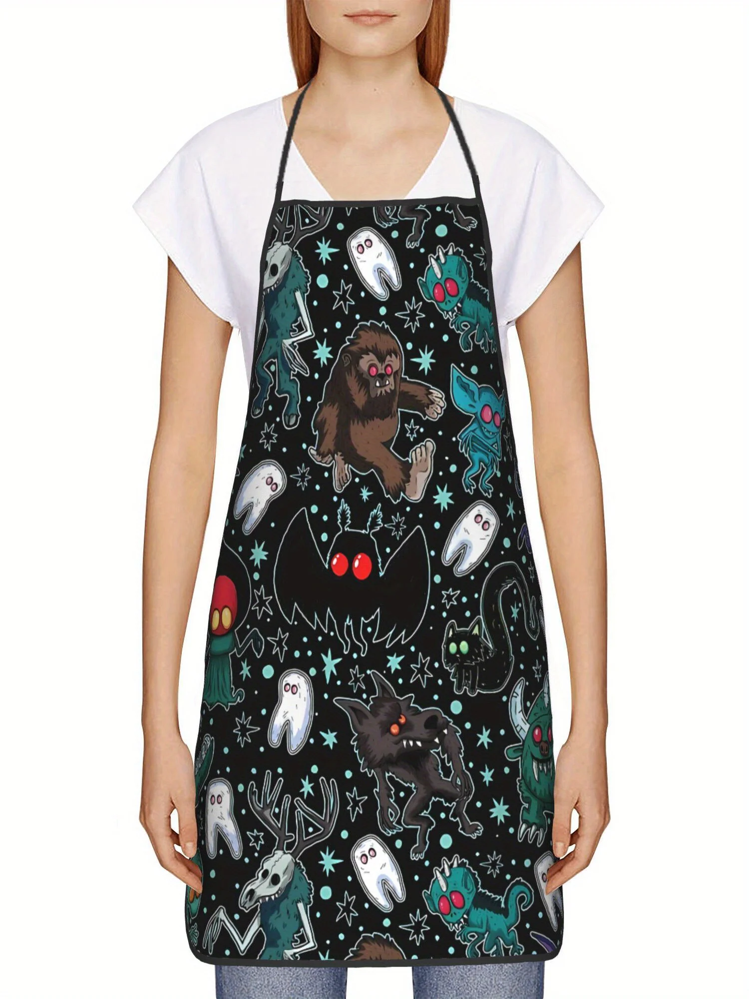 2D Print Design Cryptids Night Funny Apron Cook Restaurant Printed for Men And Women Machine Wash