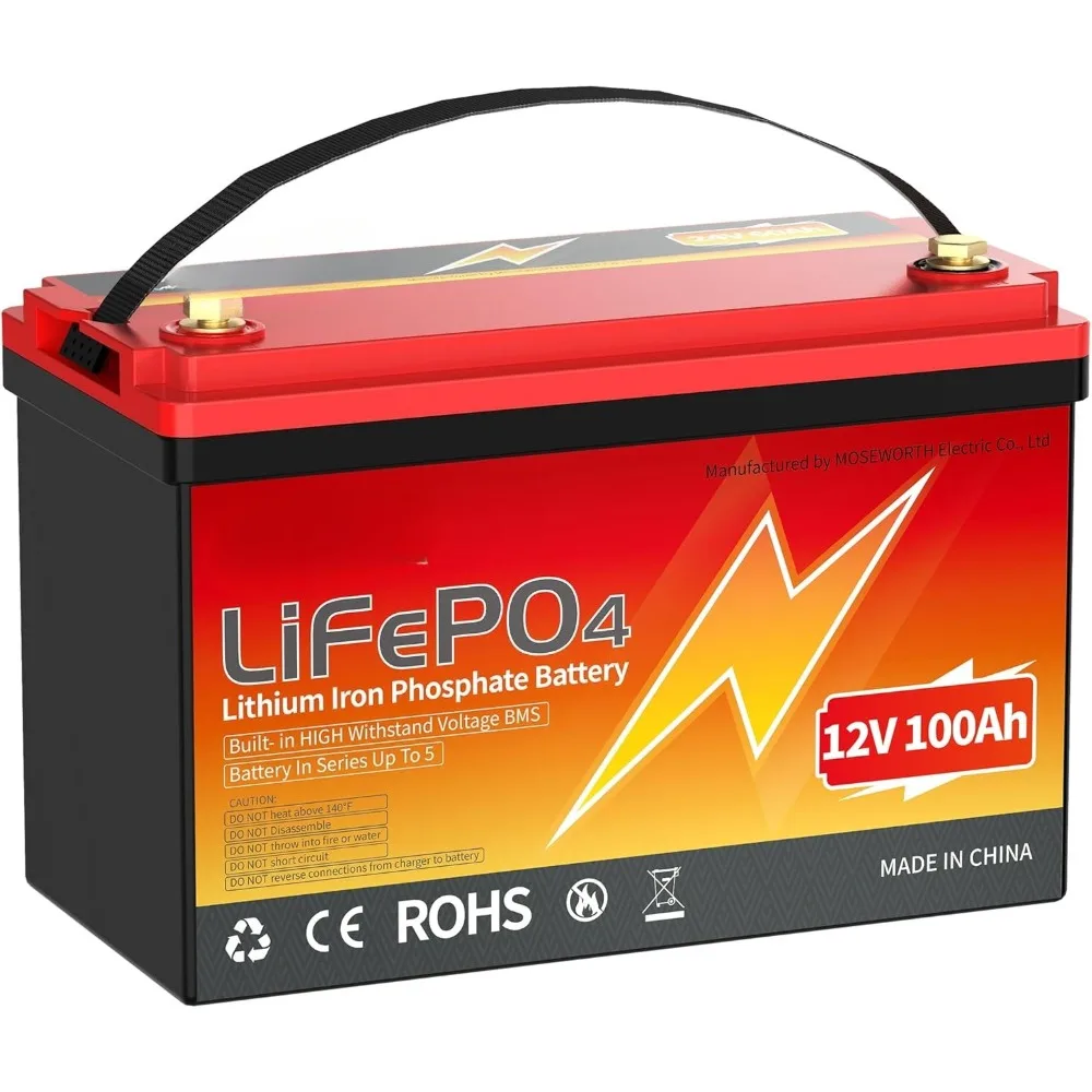 

12V 100Ah LiFePO4 Lithium Battery - Built-in 100A BMS, Low-Temp Protection,15000+ Cycles -Grade A Lithium Iron Phosphate