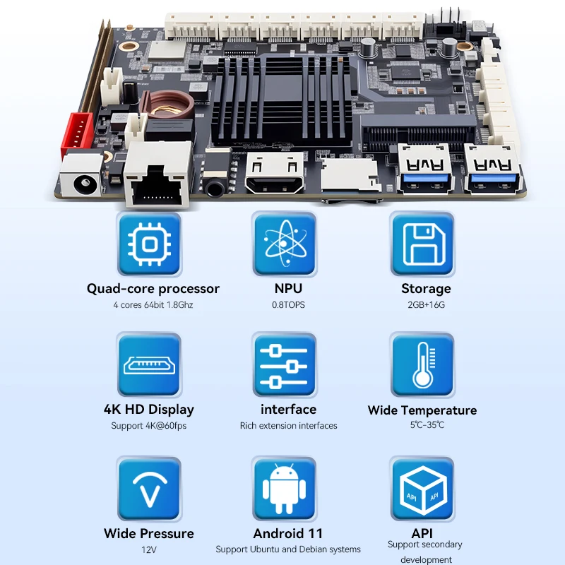 RK3566 Android Development Board 4K for HD-MI and 1TOPS NPU for Edge AI Durable Rockchip Motherboard with Android Linux System