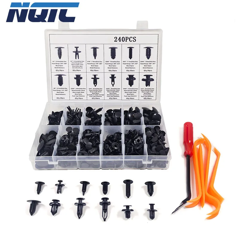 240pcs 12 Size Car Fastener Clip Kit Fender Rivet Plastic Clips Auto Body Push Retainer Pin Rivet Bumper Door Trim Panel Repair