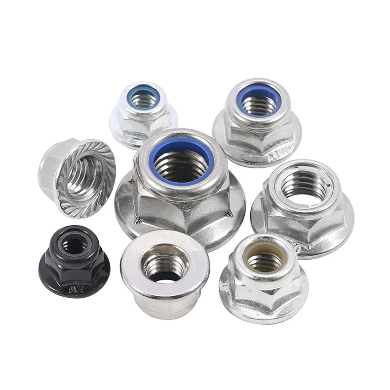 3~10PCS Stainless Steel Hex Flange Nylon Insert self-locking Nut M3M4M5M6 M8 M10 M12 White Zinc/Nickel Plated/Black Carbon Steel