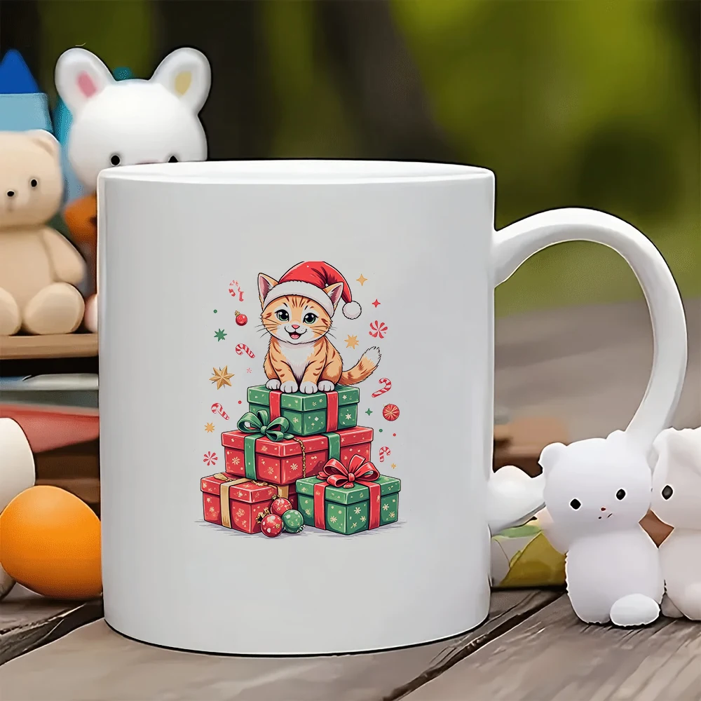 Очаровательная рождественская шляпа с котом, кружка, 11 унций, креативная детская чашка, домашний офис, рождественский подарок, набор подставок для вечеринки