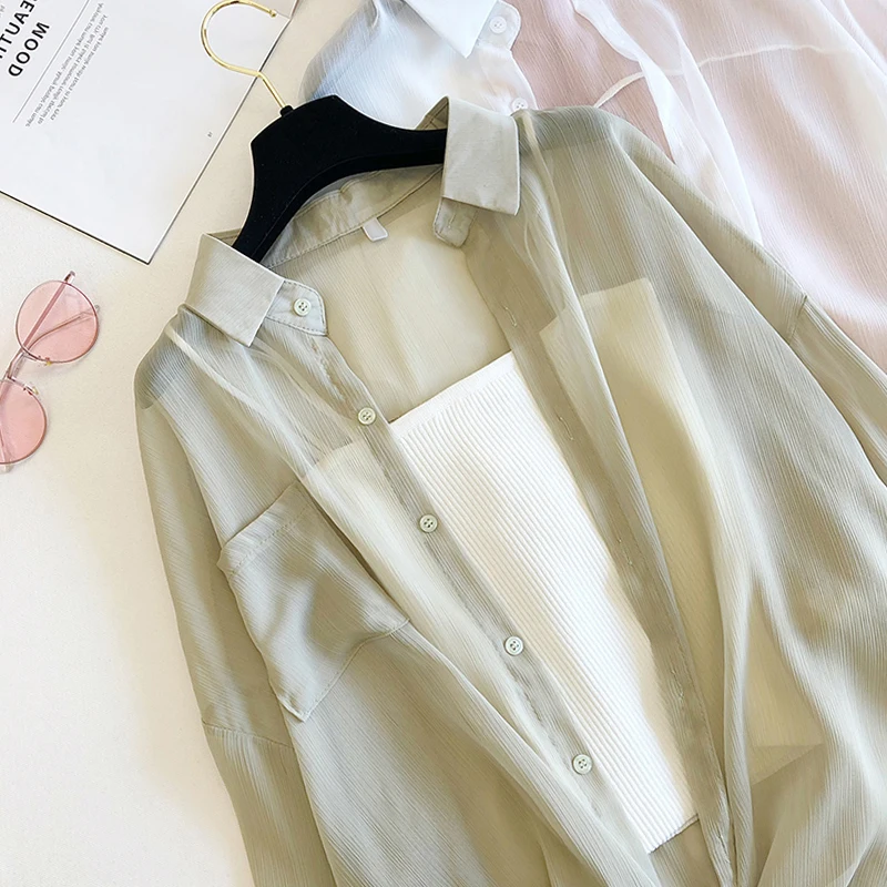 

Women's Chiffon Sun Protection Clothing Long Sleeve Ice Silk UV Protection Breathable Versatile Summer Fairy Cardigan