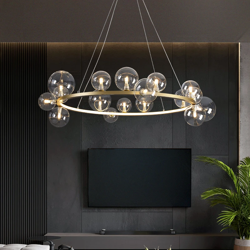 Chandeliers For Dining Room Clear Glass Bubble Ball Living Room Modern LED Ring Ceiling Chandelier Nordic Designer Bedroom Light