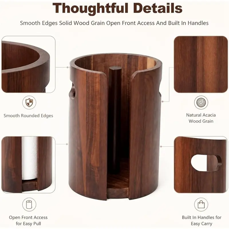 AAAN-Wooden For Kitchen Countertop Towel Holder With Weighted Non-Slip Base For Counter Top Wood Paper Towel Holder