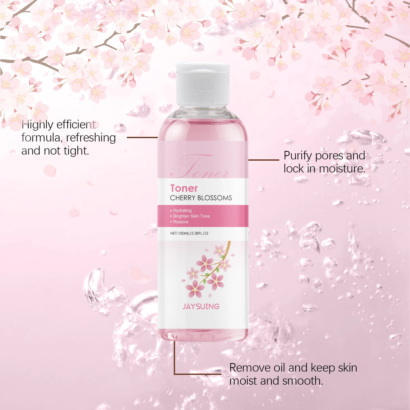 Toner Hidratante Sakura, Essência Facial Hidratante e Iluminadora, Fórmula Refrescante Não Pegajosa