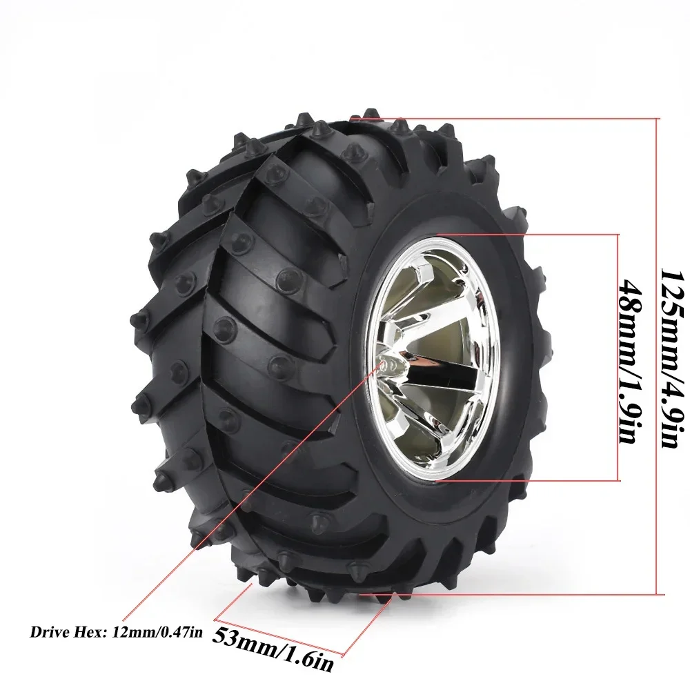 4 SZT. 125mm 1.9 cala Gumowe Opony RC Felga Koło Piasta Opony 12mm do Samochodu Terenowego 1/10 Monster Truck HPI Savage XS TM Flux LRP Część