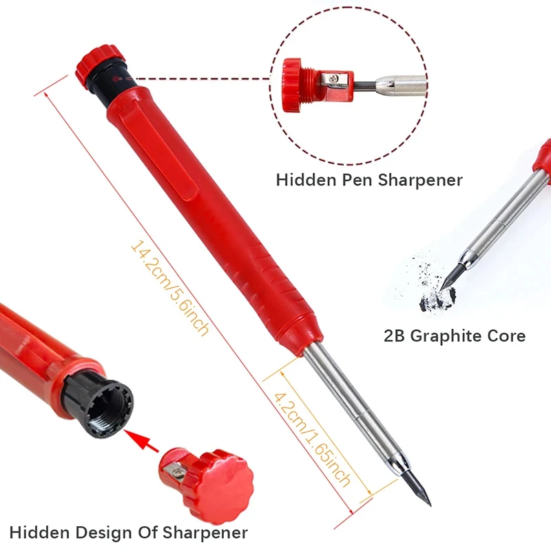 4Pcs/Set 2.8mm Solid Carpenter Mechanical Pencil Set with Pencil Cap Built-In Sharpener for Construction Scribing Marking Tools﻿