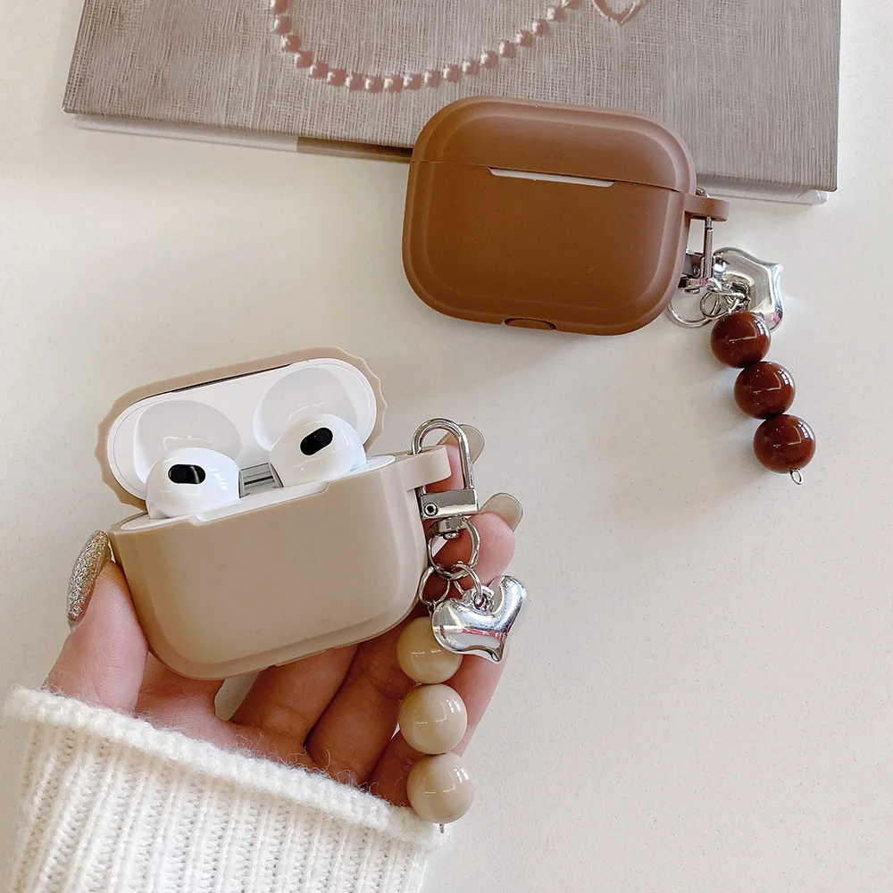 AirPods 1,2,3,4,pro 2用のソフトシリコン保護ケース,コーヒーメッキ,ハート型キーホルダー,カップルシェル,ライト,ラグジュアリー
