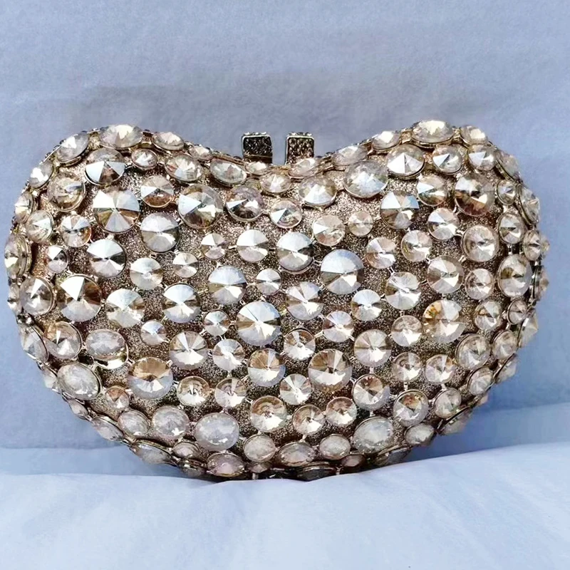 

Gold Heart Rhinestone Women Evening Clutch Luxury Diamond Bridal Bags WHTUOHENG Wedding Crystal Clutches Party Purses Handbags