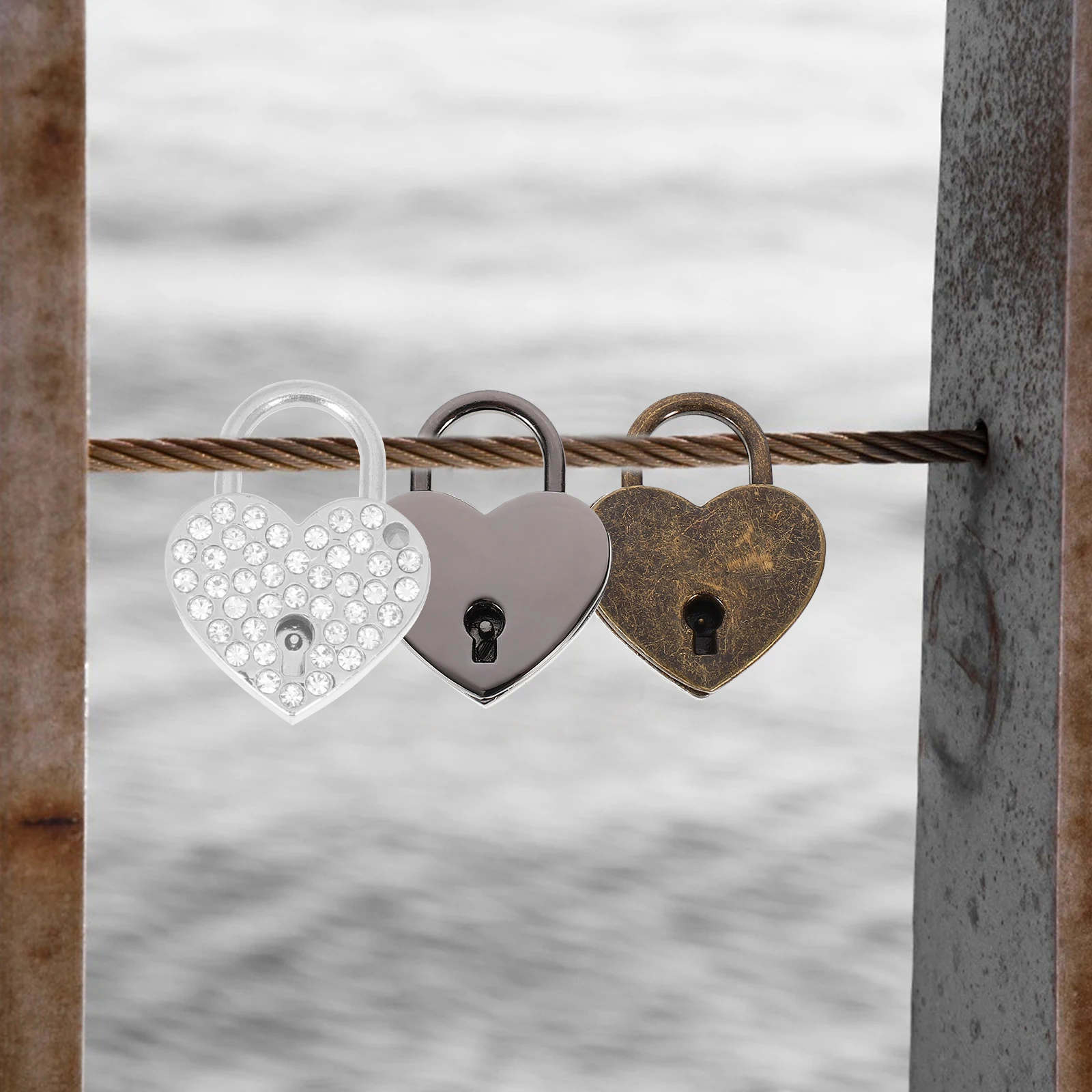 

Heart Shaped Padlock 2 Sets Rhinestones Small Locks Keys Mini Wedding Love Gifts Zinc Alloy Durability Lightweight Non Rust