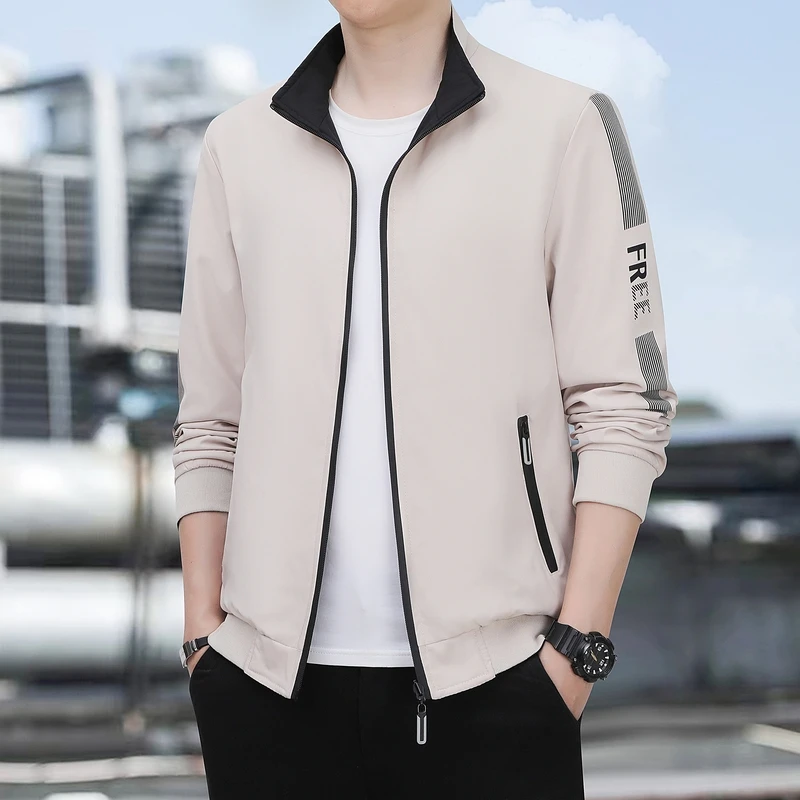 

Double-Sided Men's Jaet Spring Autumn Loose Fit Stand Collar Casual High-End Top Outerwear Polyester Fiber Long Sve Zipper