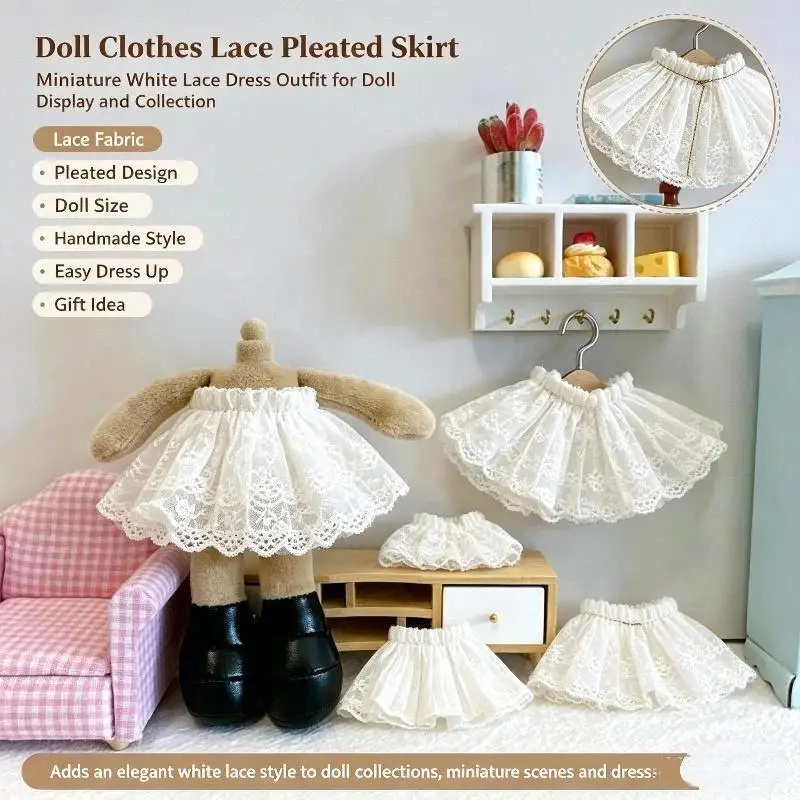 1Pcs Mini Pleated Doll Dress Lace Princess Skirt Fits 10-17cm Dolls for Little Girls Birthday Gift Daily Play Accessory