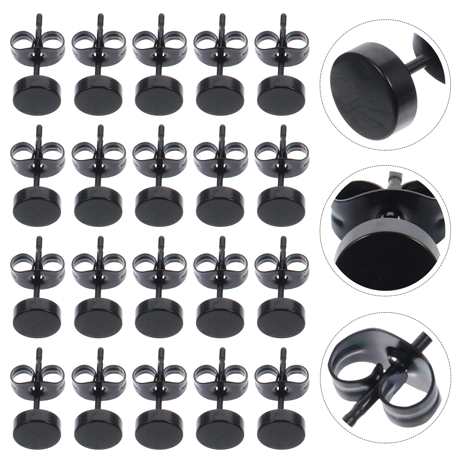 

20 Pcs Titanium Steel Earrings Studs for Unisex Round Jewelry Men Women Flat Trendy