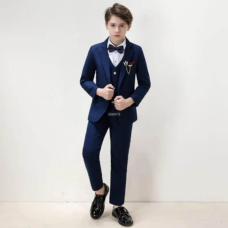 

Big Teenager Tuxedo Dress Children Dance Costume Flower Boy Wedding Suit Kids Formal Jacket Vest Pants 3PCS Party Photograph Set