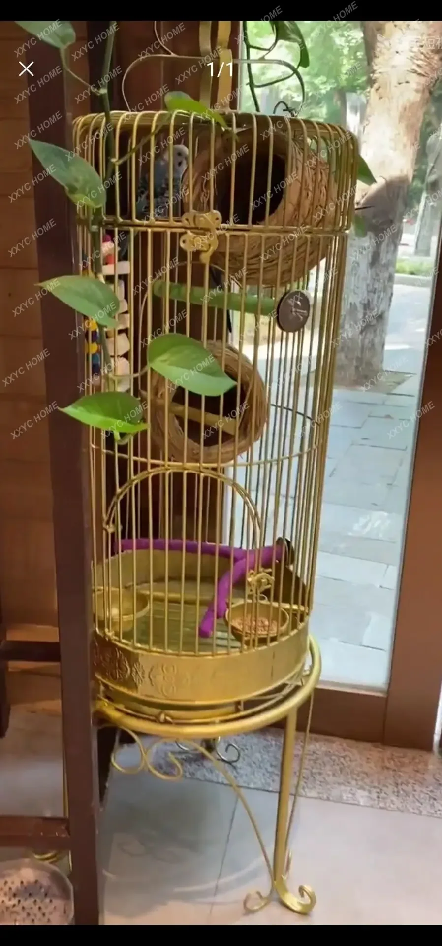 Parrot Xuanfeng Finch Big Brother Ji Tiger Skin Villa Large round Metal Foot Rack Bird Cage