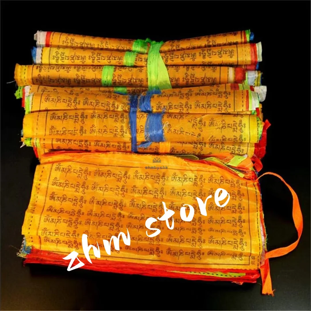 

5 Meters Tibetan Buddhist 20pcs/string 5 Elements 25*15cm/pc Clear Pattern Guanyin Mantra Sutra Hanging Decorate Prayer Flag