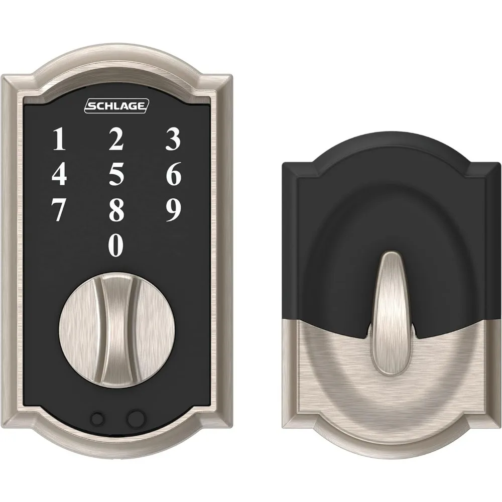 Schlage BE375 CAM 619 Touch Camelot Deadbolt, Electronic Keyless Entry Lock, Satin Nickel