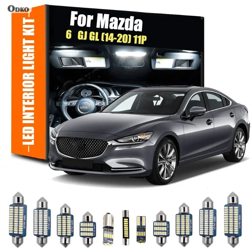 

Для Mazda 6 GJ GL 2014-2020 11 шт. светодиодный внутренний светильник, комплект ламп для номерного знака, зеркало для туалетного столика, лампа багажника, сигнальная лампа Canbus