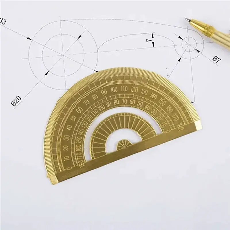 ABBO-Brass Protractor Metal Angle Measuring Tool Geometry, Maths, Technical Drawing Ideal For Students, Engineers, Architects
