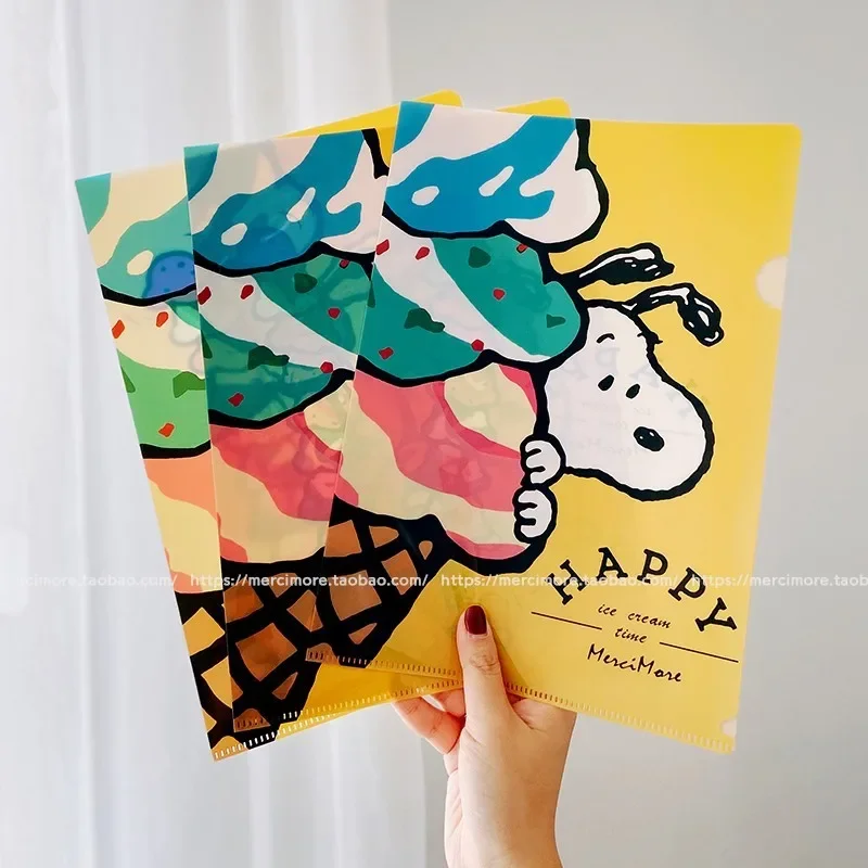 3pcs kawaii a4 שקופת תיקיית גלידת קריקטורה מודפס בצורת l פלסטיק בצורת תיק נייר מצגת אחסון pvc