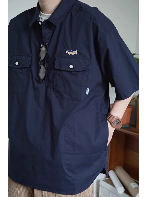 

Мужская летняя рубашка свободного кроя с коротким рукавом, модная, дышащая, удобная, из хлопка, в японском стиле, для работы