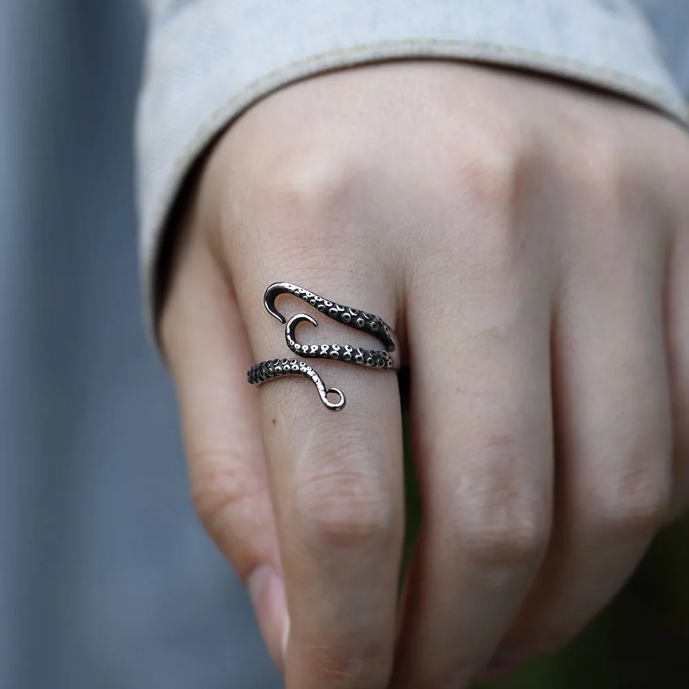 2022 NEW Men's 316L Stainless-Steel Rings Deep Sea Monster Squid Octopus Finger Tentacles Ring Jewelry Gifts Free Shipping view 6