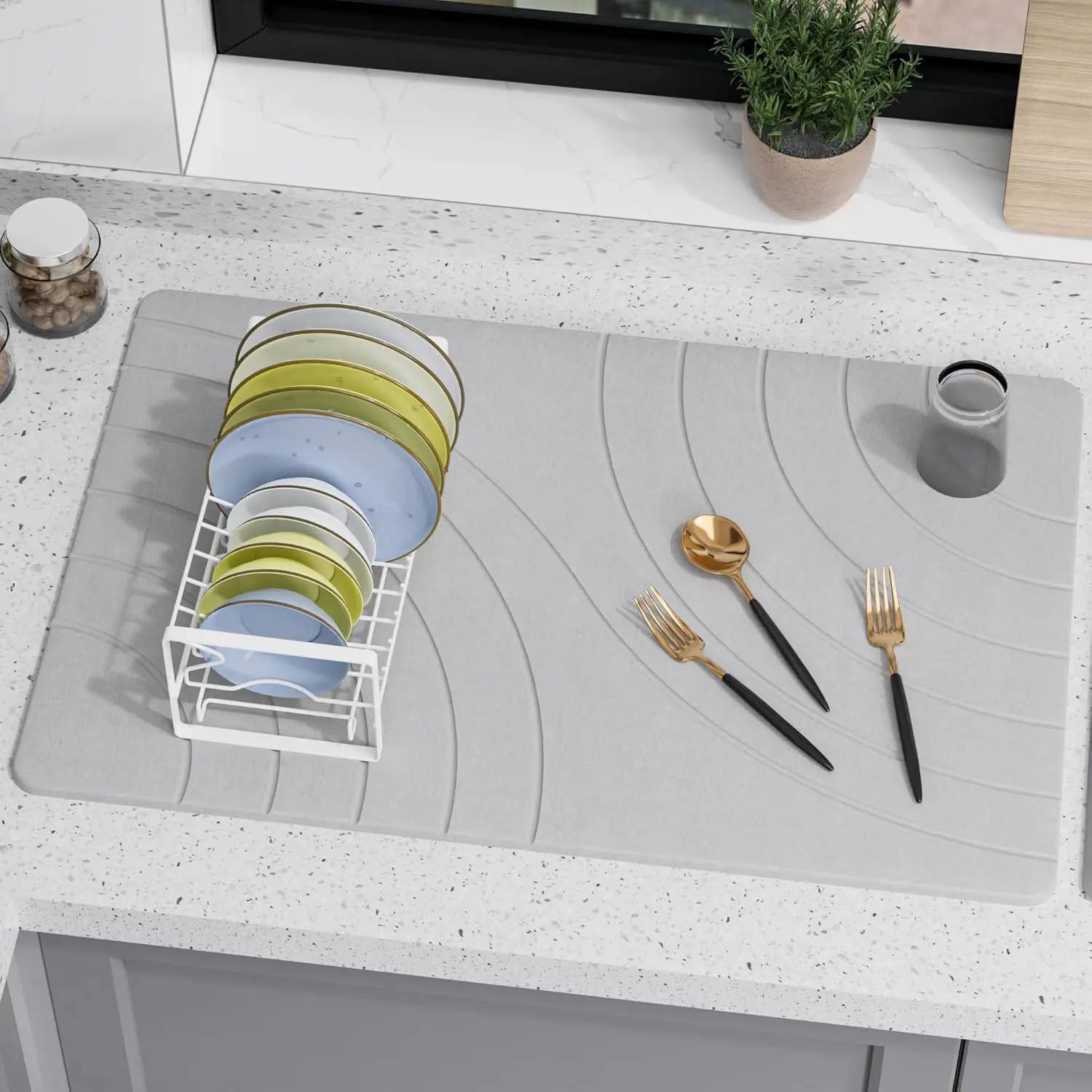 

Large Stone Drying Mat for Kitchen Counter, 24" × 16" Diatomite Dish Drying Mat, Quick Dry Stone Mats, Ultra Absorbent
