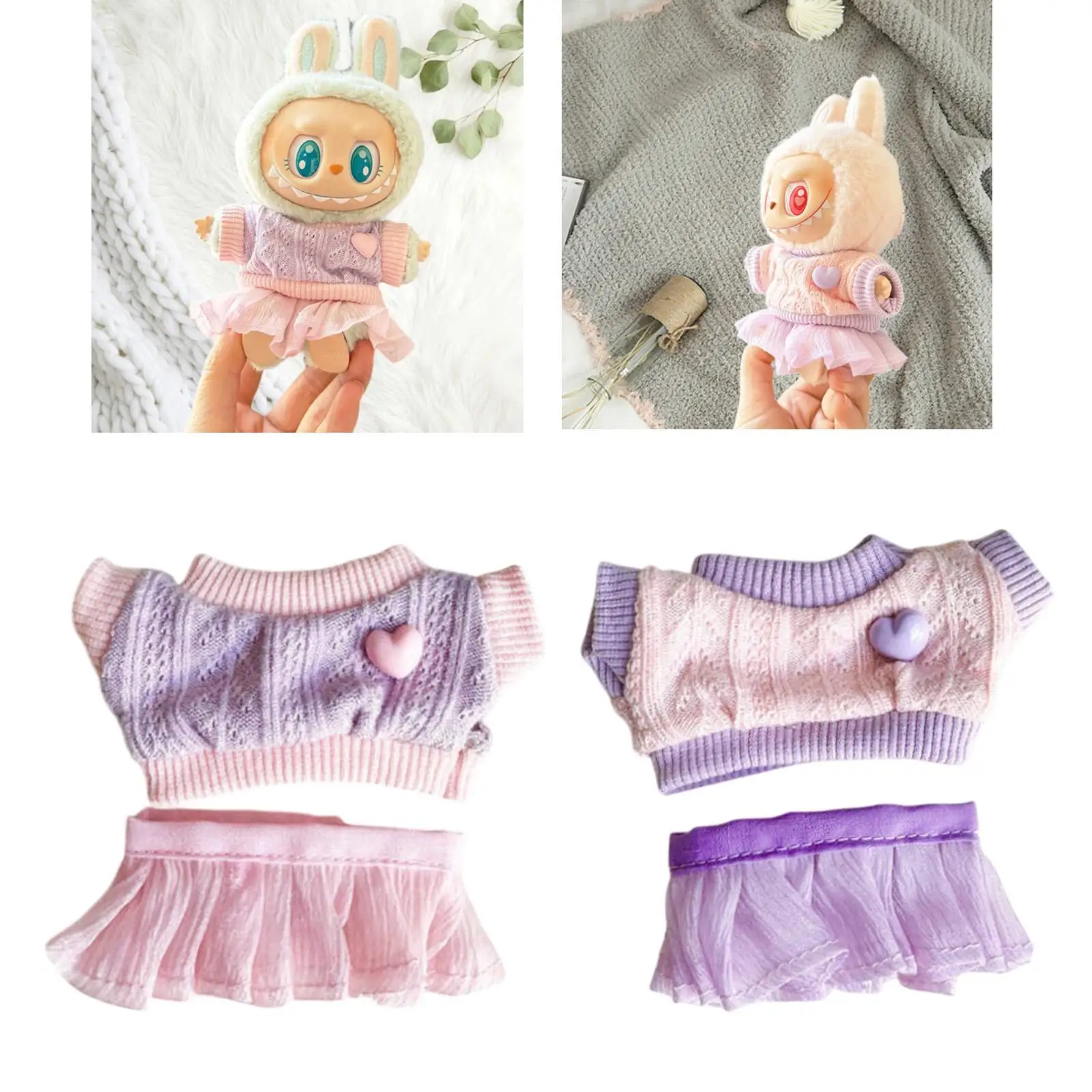 Conjunto de roupas de boneca de 17cm, roupas fofas de boneca, suéter confortável, saia, roupas de boneca de menina para brinquedo de festa, boneca pendente de 17cm, crianças