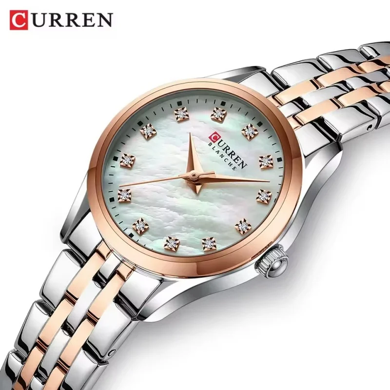 CURREN 9111 New Classic Women's Quartz Watch Simple Luxury Watch Waterproof Dial with Drill Stainless Steel Band Women's Watch