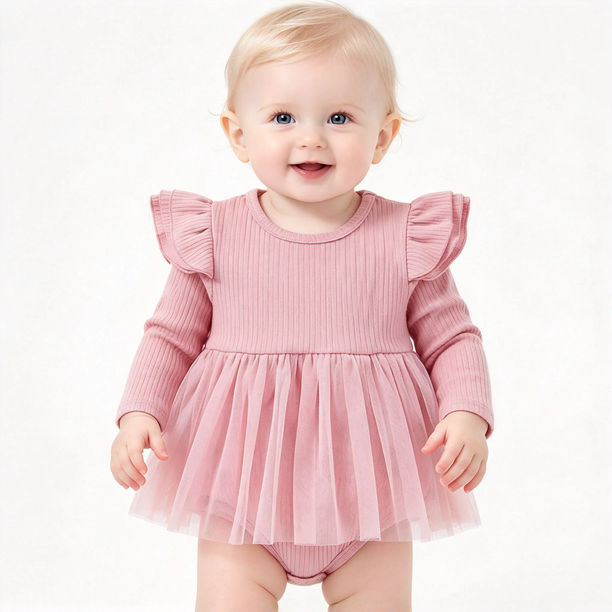 Baby Girls Bodysuits Mesh Sleeve Romper Long Sleeve Jumpsuit 0-18 Months