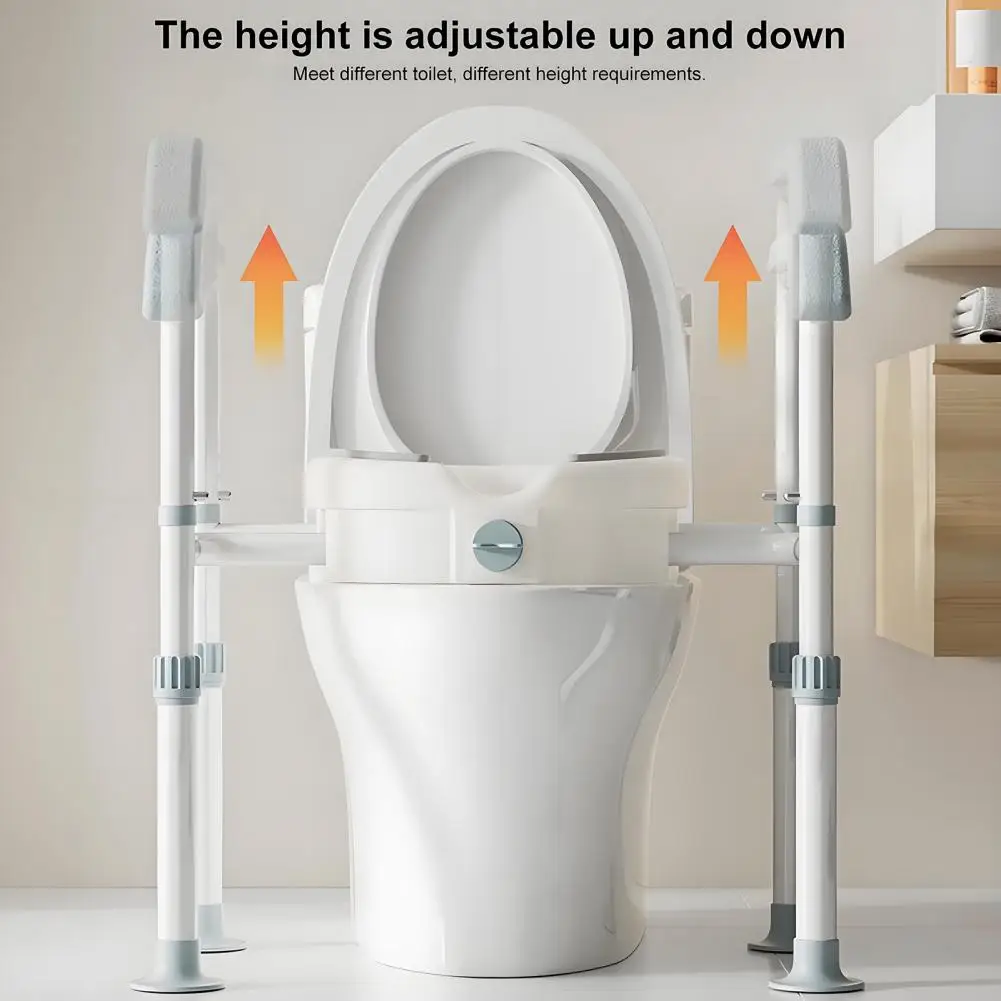 Elevated Toilet Seat Riser with Adjustable Padded Armrest Safety Toilet Seat Fits Standard Elongated Commode 220lbs Load