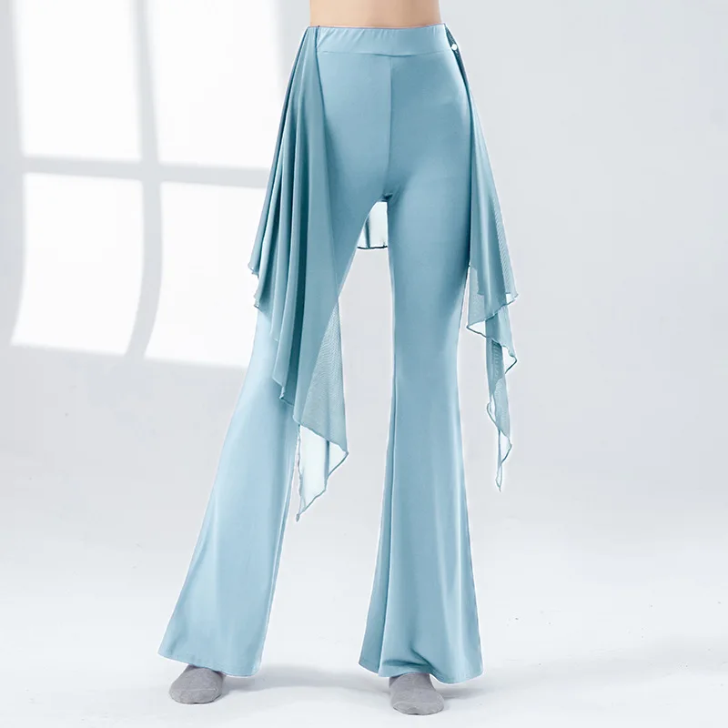 Calça de dança moderna feminina, longa, microflavada, latina, linha de palco, roupa de dança feminina, saia envoltória de malha, traje de prática clássica