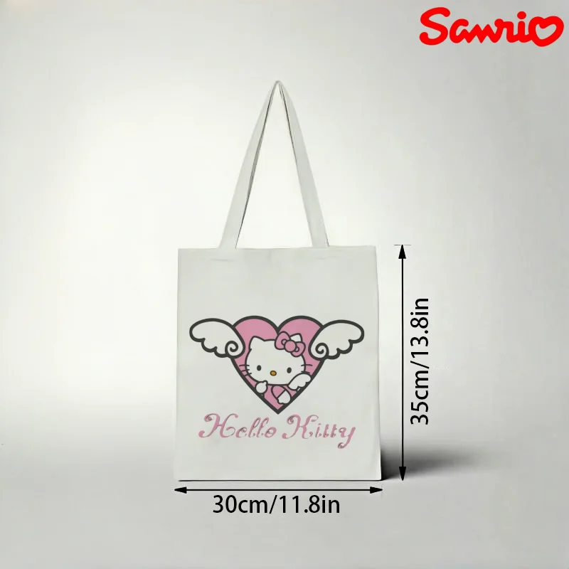 

1pc Lovely Gothic‑Sweet Angel Hello Kitty with Cursive "Hello Kitty" Lettering Casual Canvas Tote Bag