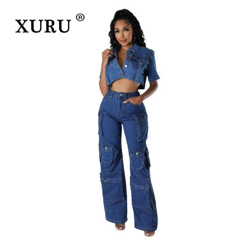 

XURU-Women's Retro Wide Legged Jeans, New Organ Bag, Casual Pants, Workwear, N7-6016