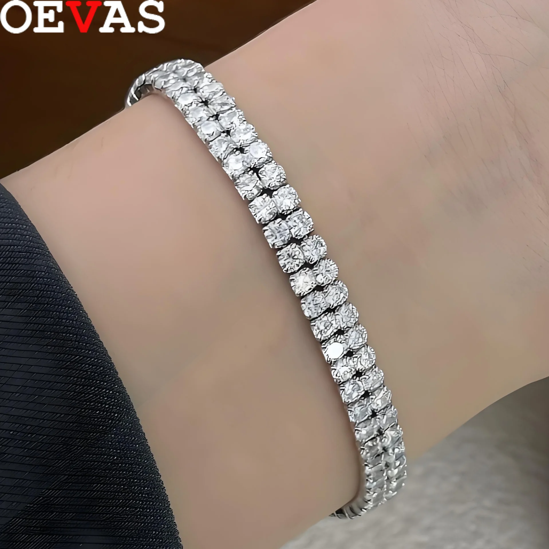 

OEVAS 3mm Moissanite Tennis Bracelet for Women Man S925 Silver Double row Lab Diamond Bracelet Sparkling Party Fine Jewelry