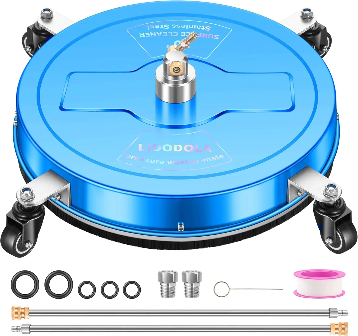 20-дюймовый очиститель поверхности для мойки высокого давления с 4 колесами — очиститель поверхности из нержавеющей стали с синим покрытием для насадки для мойки высокого давления