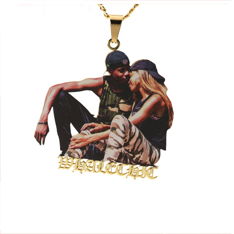 Stainless Custom Photo Necklace with Color Picture Nameplate Pendant Necklace Personalized Memory Jewelry for Family Gift Collar