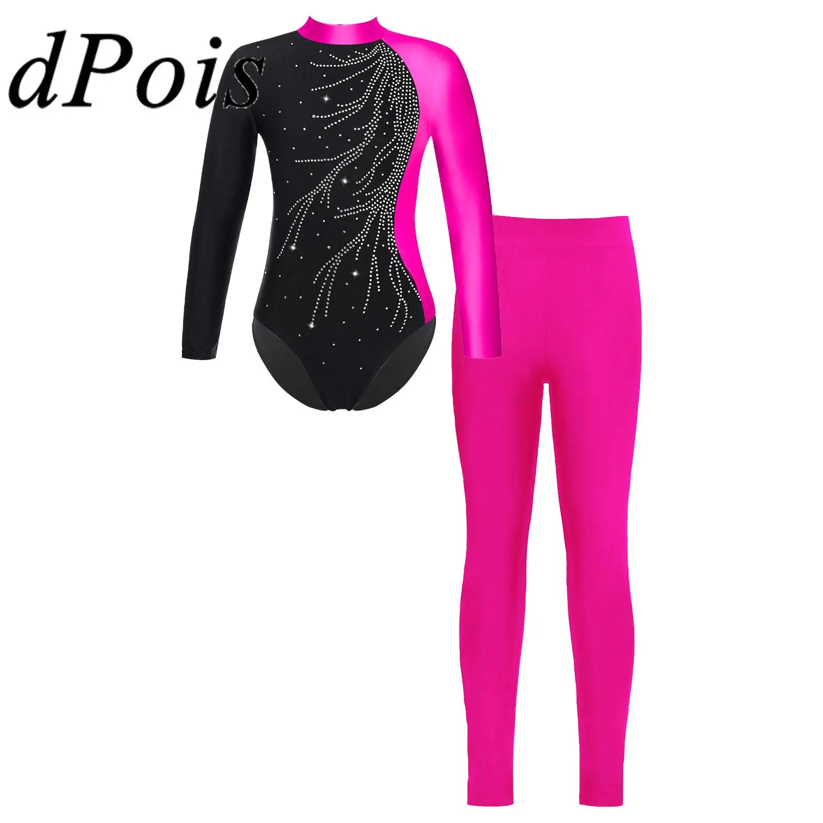 Children Ballet Dance Outfits Gymnastics Jumpsuit Kids Gymnastic Leotards with Leggings Dancewear Sets for Girl Skating Leotard